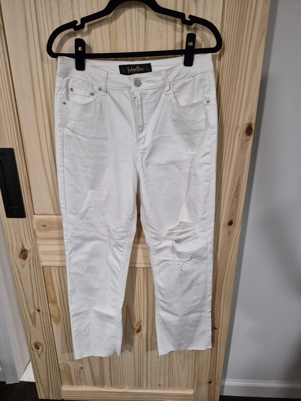 Indigo Rein White Distressed Ankle Crop Jeans